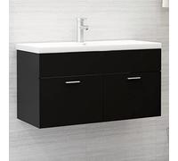 Bucmath Meuble sous-lavabo noir avec bac encastrable, 90 x 38,5 x 46 cm, matériau dérivé du bois, céramique, ensemble de meubles de salle de bain, design moderne, avec robinet et bonde