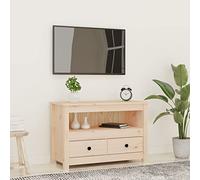 Bucmath Meuble TV - 79 x 35 x 52 cm - Bois massif de pin non traité - Design rustique - Centre de divertissement pour salon, chambre à coucher - Console TV avec espace de rangement