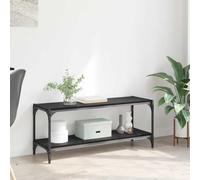 Bucmath Meuble TV, aspect chêne, noir, 100 x 33 x 41 cm, en matériau dérivé du bois, avec 2 étagères, pour salon, bureau à domicile, espace de rangement, bibliothèque