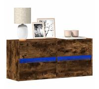 Bucmath Meuble TV mural Chêne fumé 100 x 31 x 45 cm, avec éclairage LED RVB, 4 tiroirs, en bois dérivé du bois, centre de divertissement peu encombrant pour le salon