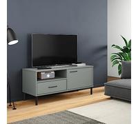 Bucmath Oslo - Meuble TV gris en pin massif - Pieds en métal - 106 x 40 x 46,5 cm - Pour salon, chambre à coucher, centre de divertissement - Design rustique