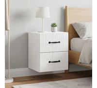 Bucmath Paire de Tables de Chevet murales Blanches Brillantes en Bois d ingénierie 34,5 x 33 x 40 cm, 4 tiroirs, Rangement étagère pour Chambre lit Salon Bureau