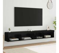 Bucmath Panama Lot de 2 étagères murales pour TV - Aspect chêne noir - 100 x 30 x 30 cm - Avec éclairage LED pour salon, centre de divertissement