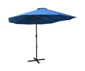 Bucmath Parasol de jardin avec mât en aluminium, 460 x 270 cm, bleu, résistant aux UV, avec manivelle, coupe-vent, inclinable, pliable, avec pied en croix stable