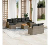 Bucmath Salon de Jardin 10 pcs Gris résine tressée avec Coussins, Ensemble mobilier de terrasse composé de fauteuils, Table en Bois Acacia, Parfait pour Balcon et Espace extérieur