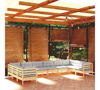 Bucmath Salon de Jardin 10 pièces avec Coussins Gris en Bois de pin Massif Ensemble mobilier de Patio extérieur composé de fauteuils d'angle et canapés centraux Confortable pour Balcon terrasse