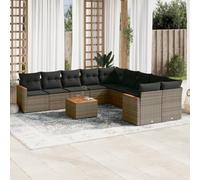 Bucmath Salon de Jardin 11 pcs avec Coussins Gris résine tressée Acier Enduit de Poudre Bois d'acacia Massif mobilier extérieur modulable avec Rangement et Housses Amovibles