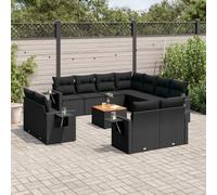 Bucmath Salon de Jardin 12 pcs en résine tressée Noir avec Coussins, Ensemble mobilier extérieur modulable, composé de fauteuils, canapé, Table Bois Acacia, Parfait pour Patio ou Balcon