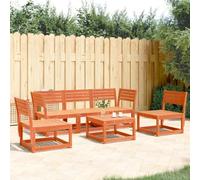 Bucmath Salon de Jardin 5 pcs Bois de pin Massif Cire Marron Ensemble mobilier Patio extérieur canapé sans accoudoirs modulable Chaise terrasse Confortable