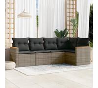 Bucmath Salon de Jardin 5 pièces en résine tressée Gris avec Coussins Amovibles, sièges d’Angle et Central, Fonction Rangement avec Sac étanche, mobilier extérieur pour terrasse