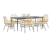 Bucmath Salon de jardin 7 pièces en polyrotin marron, plateau en verre, meubles d'extérieur, meubles de terrasse, meubles de balcon, résistant aux UV, 200 x 100 x 74 cm