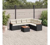Bucmath Salon de Jardin 7 pièces en résine tressée Noir avec Coussins crème, Cadre Acier Enduit de Poudre, Table Bois d'acacia, Ensemble modulable pour terrasse extérieur Patio Balcon