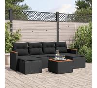 Bucmath Salon de Jardin 7 pièces en résine tressée Noir avec Coussins, Table en Bois d'acacia, Cadre Acier Enduit de Poudre, mobilier extérieur modulable pour terrasse et Balcon