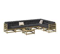Bucmath Salon de Jardin 8 pcs en Bois de pin imprégné, Ensemble mobilier Patio extérieur composé de fauteuils d'angle et sièges centraux modulables, idéal pour Balcon terrasse Jardin