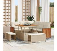 Bucmath Salon de Jardin 8 Pièces Beige et Crème Poly Rotin Modulable avec Coussins Cadre en Acier Revêtement Poudre Résistant aux UV pour Terrasse et Jardin