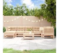 Bucmath Salon de jardin 8 pièces en pin massif non traité modulaire avec coussins beiges pour terrasse, patio, balcon, meubles d'extérieur robustes pour des heures de détente