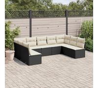 Bucmath Salon de Jardin 9 pcs Noir résine tressée avec Coussins Amovibles et Housses lavables, Ensemble mobilier Patio extérieur modulable avec rangements Pratiques et Pieds réglables