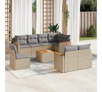 Bucmath Salon de Jardin 9 pièces avec Coussins mélange Beige résine tressée Acier Enduit de Poudre Table en Bois d'acacia idéal mobilier extérieur Patio Balcon
