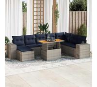 Bucmath Salon de Jardin 9 pièces en résine tressée Grise avec Coussins Bleu Marine, Ensemble mobilier Patio Complet avec rangements étanches et Table réglable pour extérieur terrasse Balcon