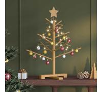Bucmath Sapin de Noël en bois de pin massif marron 75 cm avec branches réglables et support 30 x 30 cm Sapin de Noël polyvalent pour salon, couloir, bureau, intérieur et extérieur