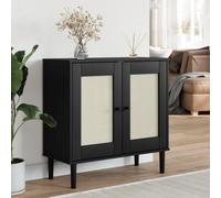Bucmath SENJA Buffet aspect rotin noir 80 x 35 x 80 cm en pin massif laqué UV Armoire de rangement avec portes