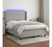 Bucmath Sommier à Lattes Gris Clair 140x190 cm, Tissu Durable avec Matelas Ressorts Ensachés, Surmatelas Mousse, Bande LED Ajustable pour Chambre