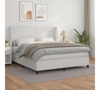 Bucmath Sommier à Lattes Lit avec Matelas, Blanc 160x200cm, Similicuir Durable, Tête de Lit Réglable, Confort Supérieur pour Chambre à Coucher
