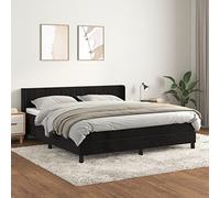 Bucmath Sommier à Lattes Lit Double 160x200 cm Velours Noir, Cadre de Lit Rembourré avec Tête de Lit Réglable, Matelas à Ressorts Ensachés et Surmatelas Inclus, Meuble Chambre