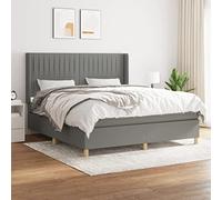 Bucmath Sommier à Lattes Lit Double Gris Foncé 180x200cm, Tissu Rembourré avec Tête de Lit Réglable, Matelas à Ressorts Ensachés et Surmatelas Confortable, Mobilier de Chambre