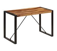 Bucmath Table à manger 120 x 60 x 76 cm, bois massif d'acacia marron, acier revêtu par pulvérisation, table de salle à manger de style industriel, polie, laquée, table de cuisine robuste pour la