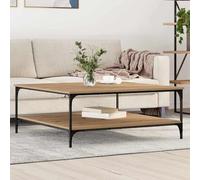 Bucmath Table basse en chêne artisanal, 100 x 100 x 40 cm, carrée, avec étagère industrielle, cadre en fer robuste, durable, pour salon