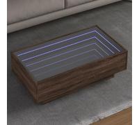 Bucmath Table basse LED marron aspect chêne 90 x 50 x 30 cm, matériau en bois avec miroir infini, éclairage RVB, matériau durable, table d'appoint polyvalente pour salon