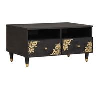 Bucmath Table basse noire 80 x 54 x 40 cm, bois massif mangue, avec espace de rangement, pieds en métal, pour salon, design moderne, durable