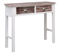 Bucmath Table console marron 90 x 30 x 77 cm en bois de paulownia et de peuplier avec 2 tiroirs, table d'appoint polyvalente pour couloir, salon, bureau, buffet élégant avec espace de rangement