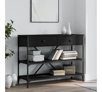 Bucmath Table console noire en matériau dérivé du bois, 100 x 34,5 x 75 cm, avec 2 tiroirs, 2 étagères, structure en acier solide, pour couloir, salon
