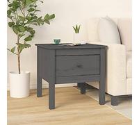 Bucmath Table d'appoint grise 50 x 50 x 49 cm, en pin massif, avec tiroir, table basse pour salon, table de chevet, chambre à coucher, console stable