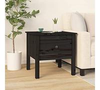 Bucmath Table d'appoint noire 50 x 50 x 49 cm en pin massif avec tiroir, polyvalente, pour salon, chambre à coucher, table basse stable