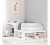 Bucmath Table de Chevet avec Bureau Blanc en pin Massif 232 x 122 x 75 cm Meuble de Rangement en L, 4 Compartiments, Montage Gauche ou Droite, Chambre lit Salon Bureau entrée dortoir