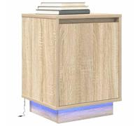Bucmath Table de chevet avec éclairage LED, chêne Sonoma, 38 x 34 x 50 cm, matériau en bois, console de chevet avec couleurs RVB, pour chambre à coucher, salon