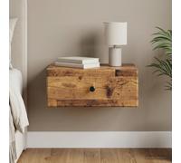 Bucmath Table de Chevet Bout canapé Mural Bois Ancien 49 x 34,5 x 20 cm, avec 1 tiroir Rangement, étagère Ouverte Niche pour Chambre lit Salon Bureau entrée Nuit