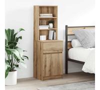 Bucmath Table de Chevet chêne Artisanal en Bois d'ingénierie 39 x 35 x 125 cm avec tiroir, 2 étagères Ouvertes, Porte réversible, Rangement Chambre lit Salon Bureau entrée