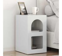 Bucmath Table de Chevet ELST Blanche Brillante en Bois d ingénierie, Dimensions 29,5 x 33,5 x 50 cm, avec 2 étagères, pour Chambre, Nuit, Rangement Essentiel et Lampe