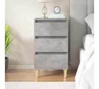Bucmath Table de chevet gris béton 40 x 35 x 70 cm, matériau du bois, 3 tiroirs, plateau supérieur robuste, pieds en bois d'eucalyptus massif, support de nuit élégant pour chambre à coucher, salon