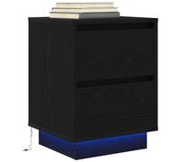 Bucmath Table de Chevet LED RVB Noir 38x34x50 cm Bois d ing nierra avec 2 tiroirs, Rangement pour Chambre, USB 5V, éclairage d Ambiance pour Nuit et Bureau