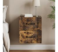 Bucmath Table de Chevet Mural chêne fumé en Bois d ingénierie 34,5 x 33 x 40 cm, avec 2 tiroirs, Rangement étagère pour Chambre, Salon et Bureau