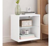 Bucmath Table de chevet murale avec éclairage LED - Blanc - 40 x 28,5 x 40 cm - Flottante - Matériau du bois - Verre - Espace de rangement pour chambre à coucher, salon, console multimédia