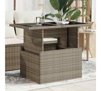Bucmath Table de jardin avec plateau en verre, gris, 100 x 55 x 73 cm, réglable en hauteur en métal et rotin synthétique, pour terrasse, balcon, jardin, extérieur, résistante aux intempéries, peu