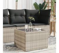 Bucmath Table de jardin avec plateau en verre gris clair 55 x 55 x 37 cm en rotin synthétique robuste, résistant aux intempéries, cadre en acier stable, convient pour terrasse, balcon ou meubles de