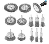 BUCOMTU 12 pièces de Brosse Métallique pour Perceuse, 6mm Brosse Métallique Perceuse avec Poignée ronde, pour enlever la rouille, la peinture, nettoyer les bavures et la saleté