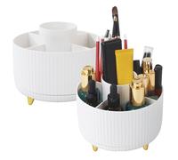 BUCOMTU 2 Pièces Organisateur Maquillage Rotatif, Rangement Maquillage Support Cosmétique Plastique, Convient pour ranger les cosmétiques, organiser la table (Blanc)